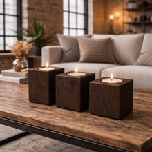 Load image into Gallery viewer, Handcrafted Wooden Tealight Candle Holder – Set of 3

