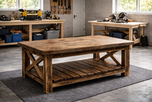 Load image into Gallery viewer, Handmade Rustic Japanese Shou Sugi Ban Oak-Stained Coffee Table with Lower Shelf
