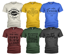 Load image into Gallery viewer, 6 Pack T-Shirts Superior Raw Denim Men's 100% Organic Cotton Crew Casual #4604
