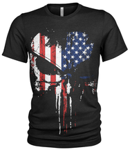 Load image into Gallery viewer, United States Stars &amp; Stripes Grunge Punisher Skull Men's T Shirt
